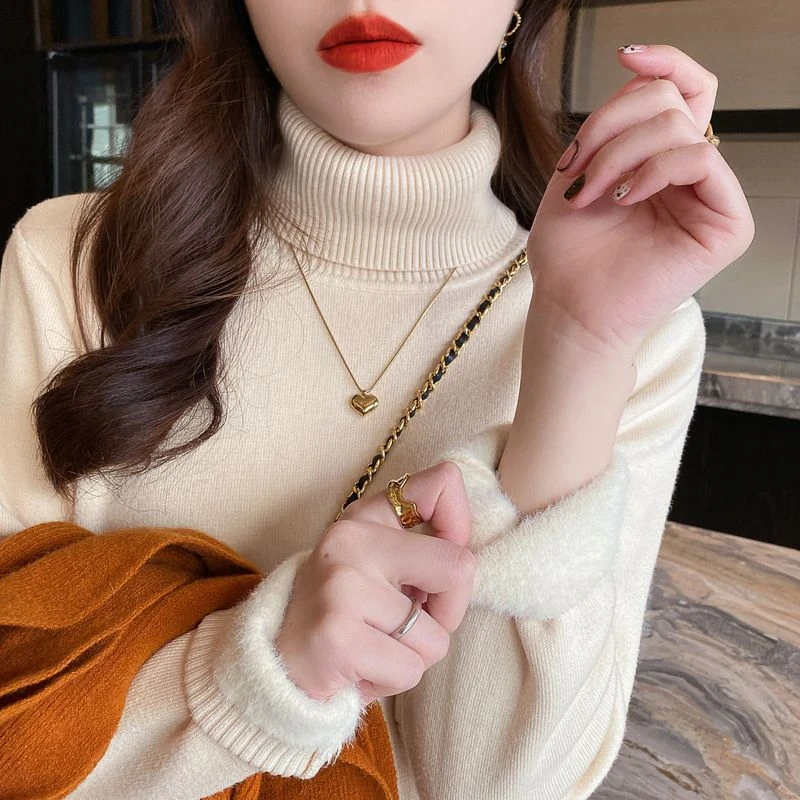 加绒加厚一体绒毛衣女冬季2024新款高领打底衫内搭秋冬保暖衣上衣