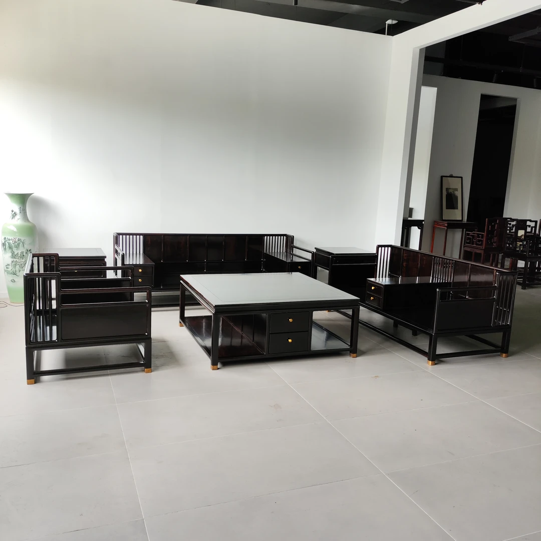 紫光檀檀沙发123组合客厅新中式沙发扶手带箱软包款简约款布艺