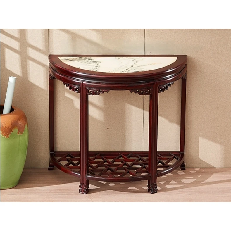 红木半桌玄关台靠墙桌两拼半圆桌盆景架花架入户玄关台客厅置物架