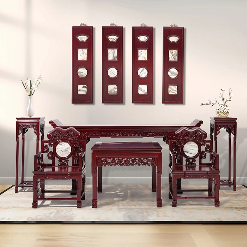 中堂六件套红木供桌南美酸枝八仙桌农村堂屋条案客厅家具太师椅