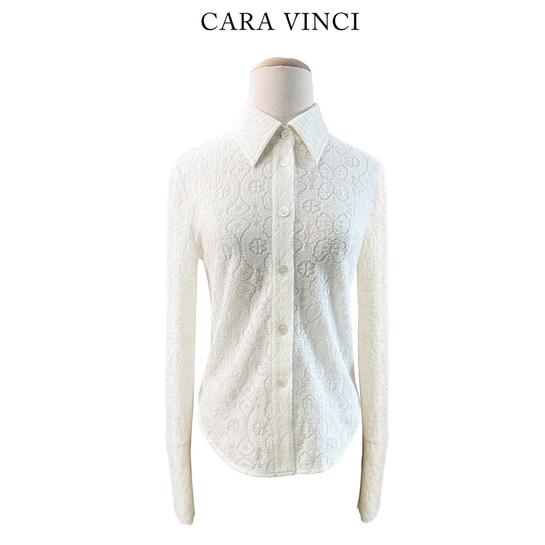 CARA原创【法式提花羊毛混纺衬衫】小众设计感时尚修身长袖衬衣