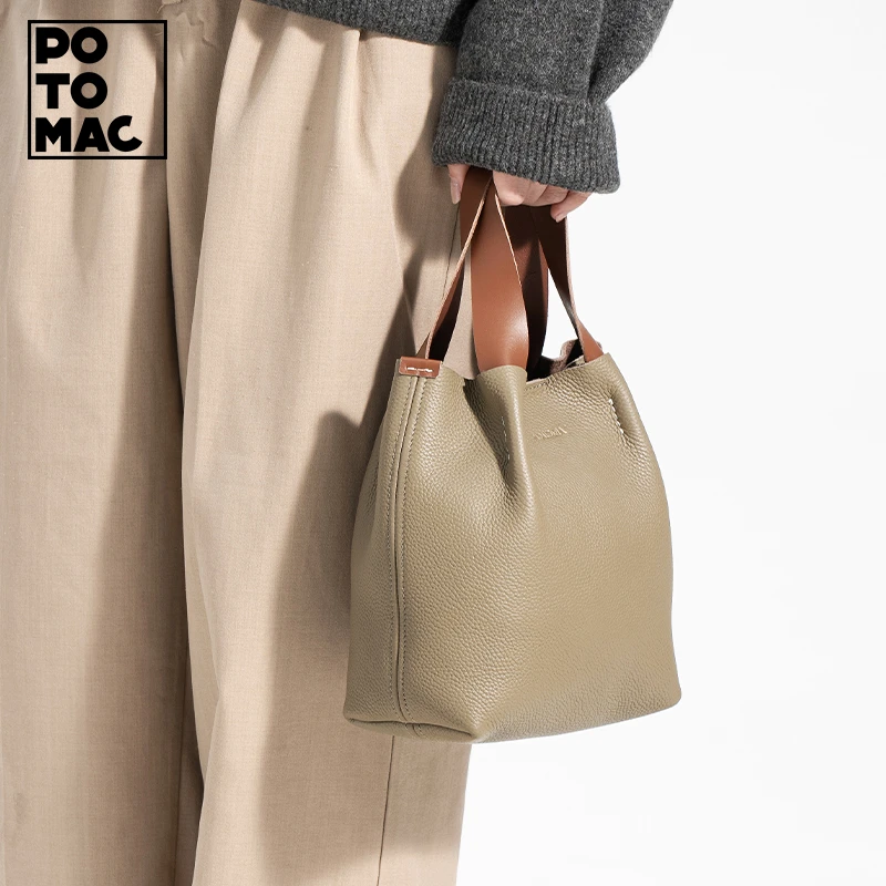potomac时尚休闲女士头层牛皮百搭小众手提包秋冬显质感手拎真皮