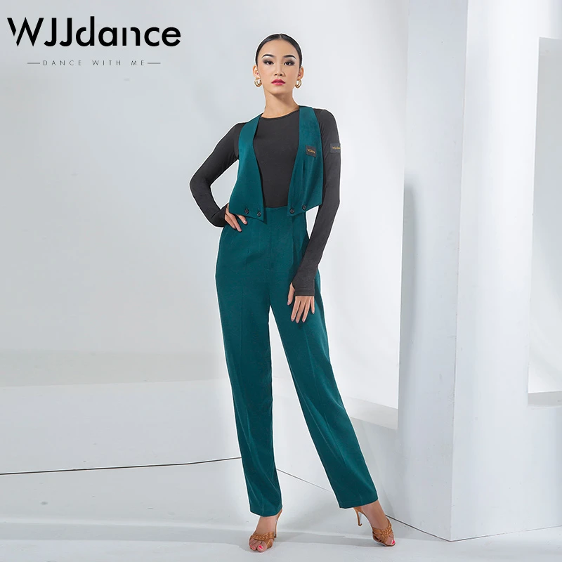 WJJdance拉丁舞裤子女2025新款高腰可拆卸宽背带长裤国标练功服