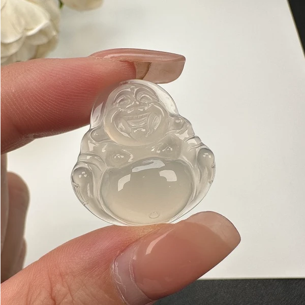 026天然玛瑙白冰透小佛公玛瑙吊坠