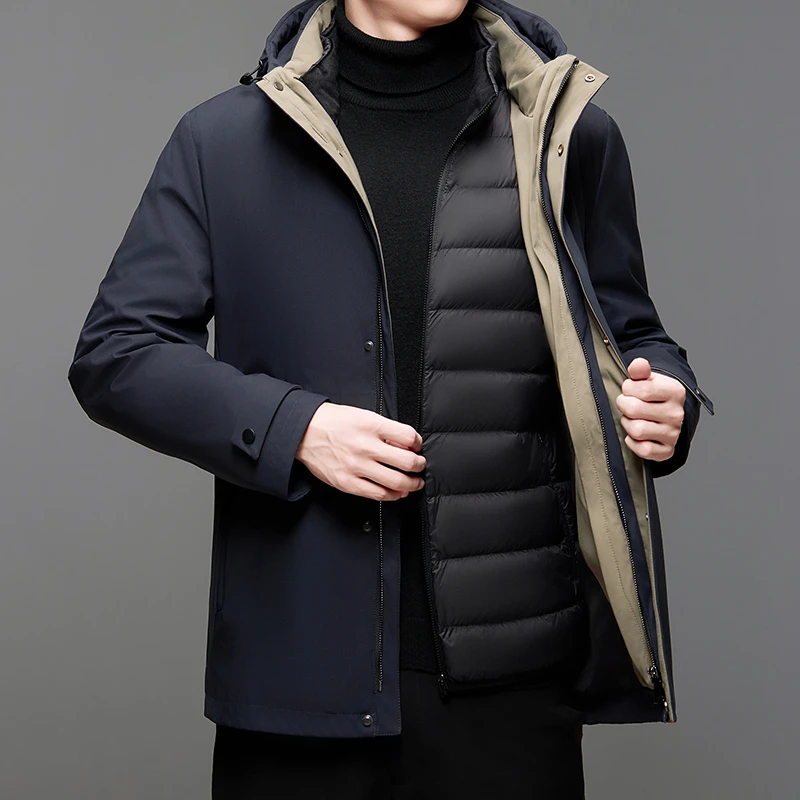 老爷车【羽绒服】一衣五穿内胆可脱保暖中长款商务休闲羽绒服冬季