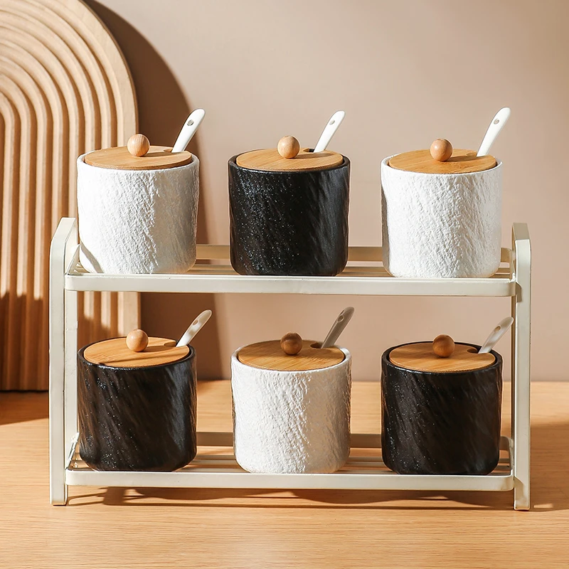 创意双层陶瓷调料盒调味罐套装家用陶瓷调味瓶辣椒盐罐调味料瓶罐