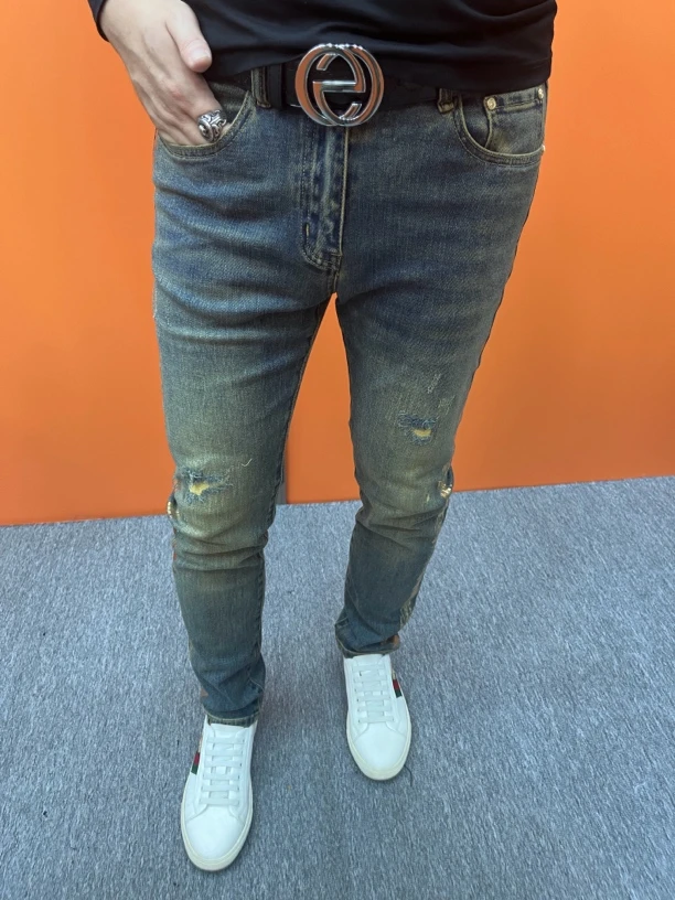 秋冬新款男士牛仔裤子修身小脚时尚潮牌欧货潮流牛仔裤