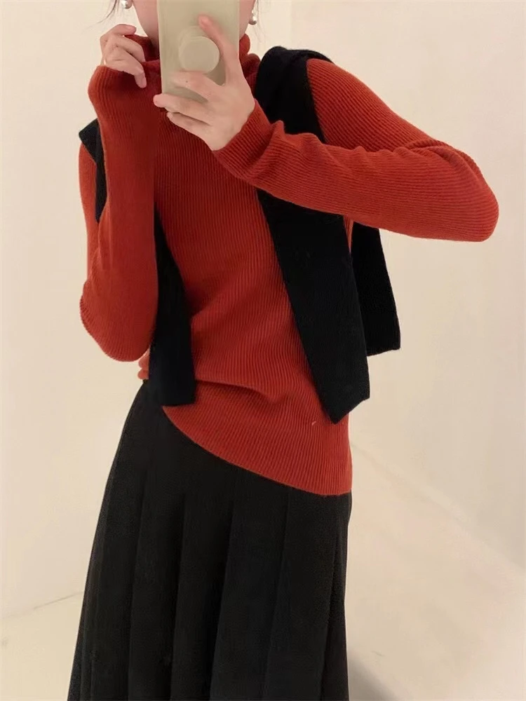 日韩厂家直销全羊毛堆堆领贴身保暖气质高领长袖套头高级针织衫女