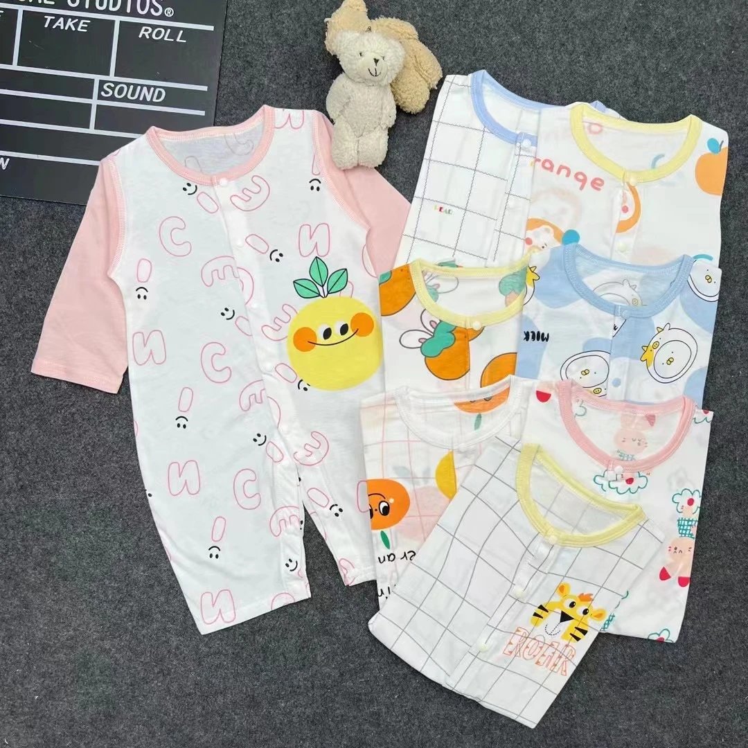 婴儿连体衣夏季无骨薄款长袖哈衣夏装爬服空调服棉男宝女宝春夏