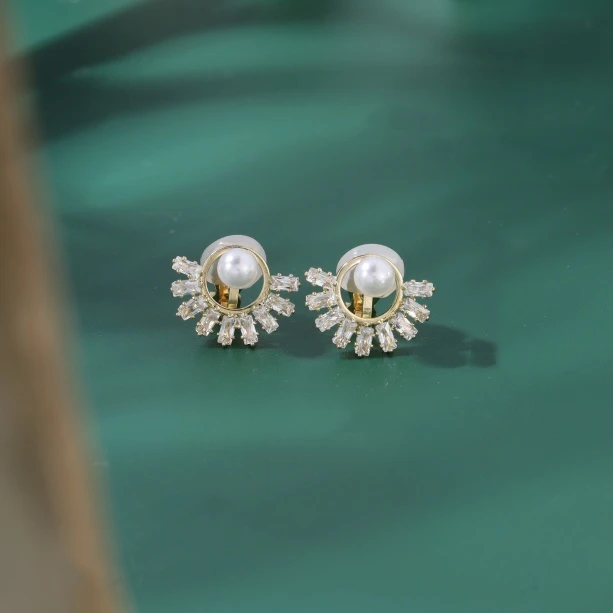 铜合金耳饰 【满锆珠珠耳夹】时尚百搭素款耳环个性饰品耳钉6124