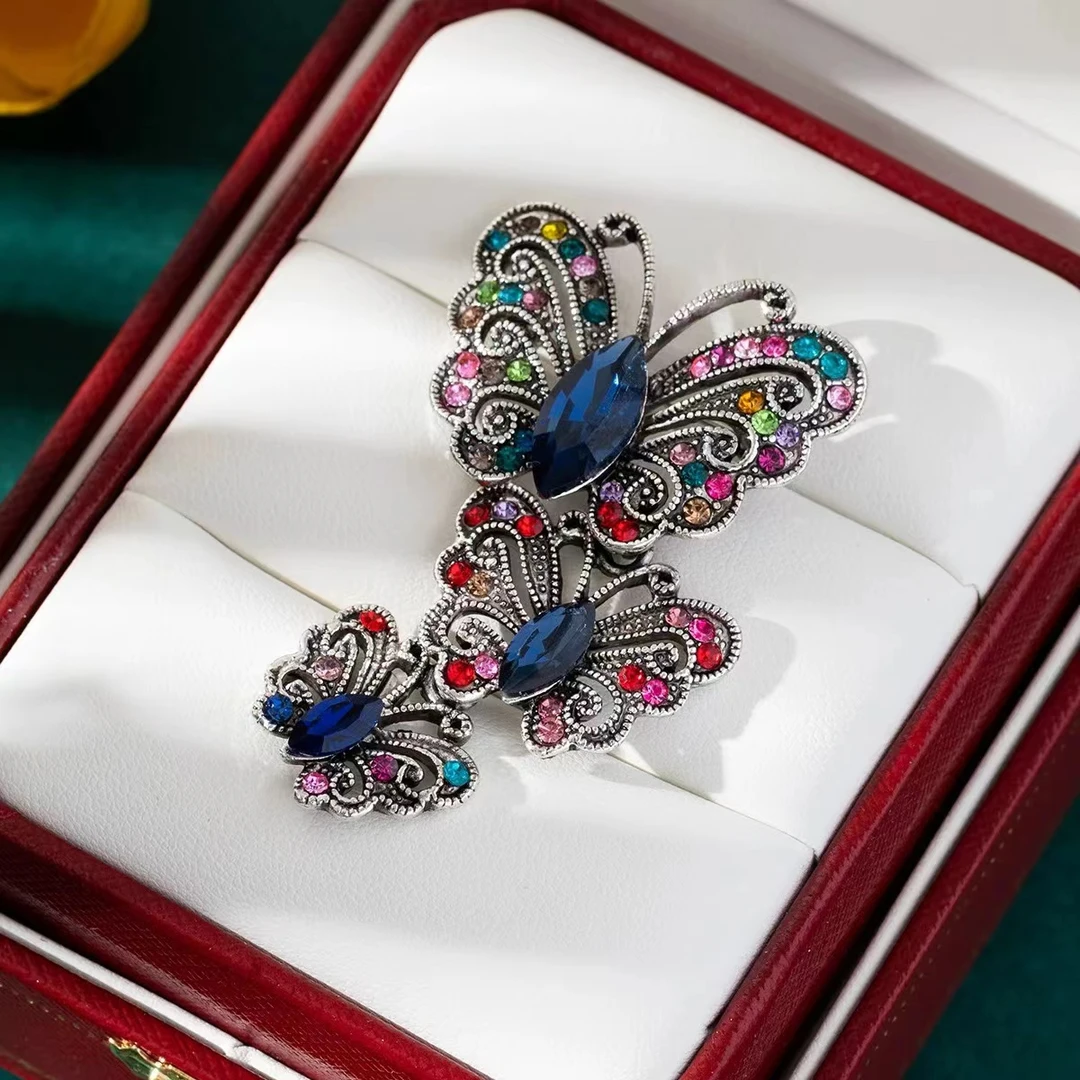 铜合金合成锆石胸针 时尚轻奢中古三只蝴蝶胸针7081-1