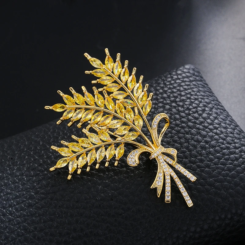 铜合金胸针 轻奢高档金色小众设计素款双头麦穗胸针  7111