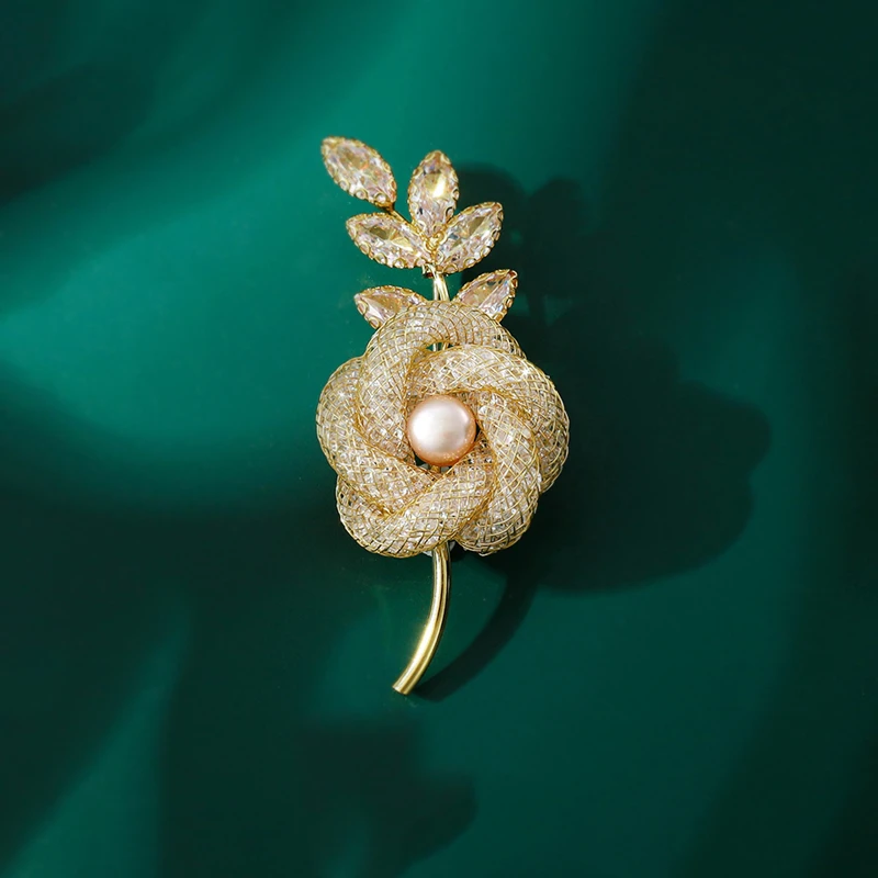 铜合金锆石胸针 奢华金丝镂空玫瑰轻奢时尚优雅素款百搭4002