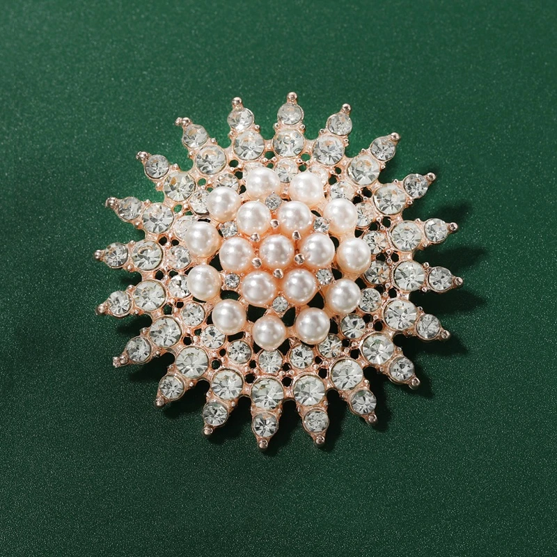 铜合金胸针 珠珠太阳花百搭手工胸针奢华金太阳饰品胸花 4021