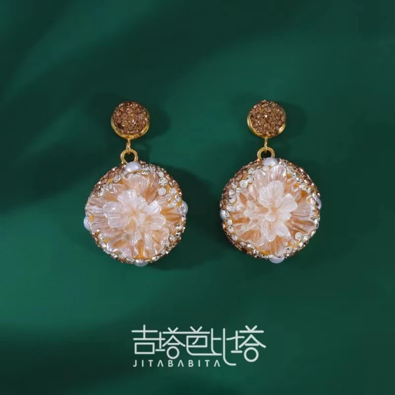 铜合金树脂耳饰 优雅耳环精致饰品手工女耳环7144