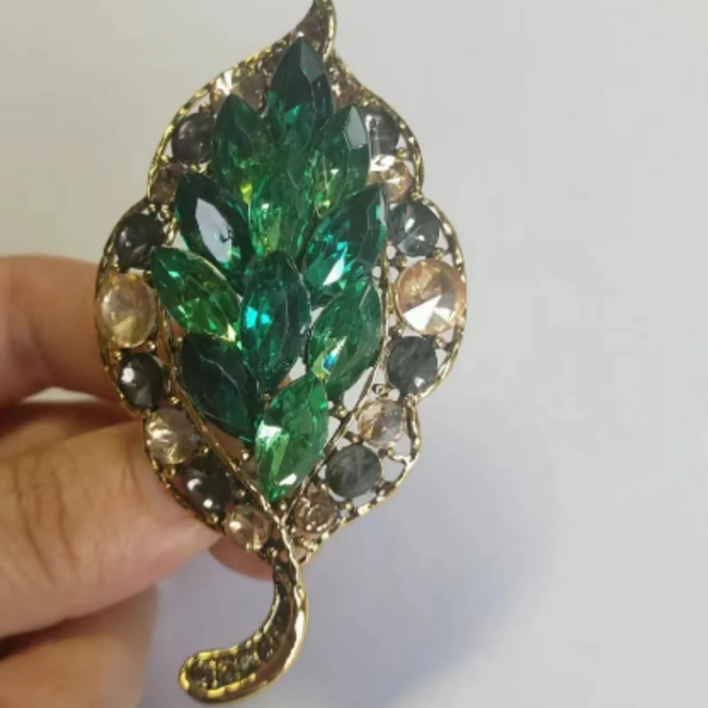 铜合金胸针 重工时尚新中式叶子胸针宫廷风镶嵌中古7180