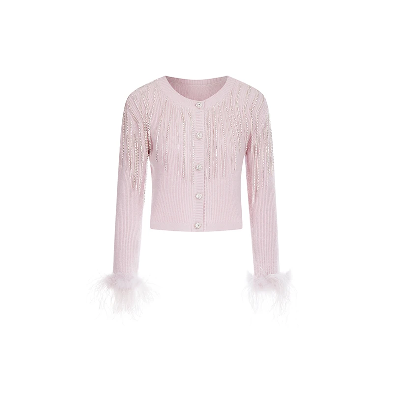 Wardrobes By Chen⾼级香芋紫流苏针织套装DY22AW1020