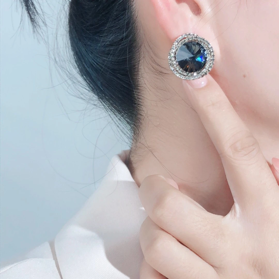 铜合金合成锆石耳饰 【暮光之眼】圆形气质时尚镶嵌轻奢百搭A106