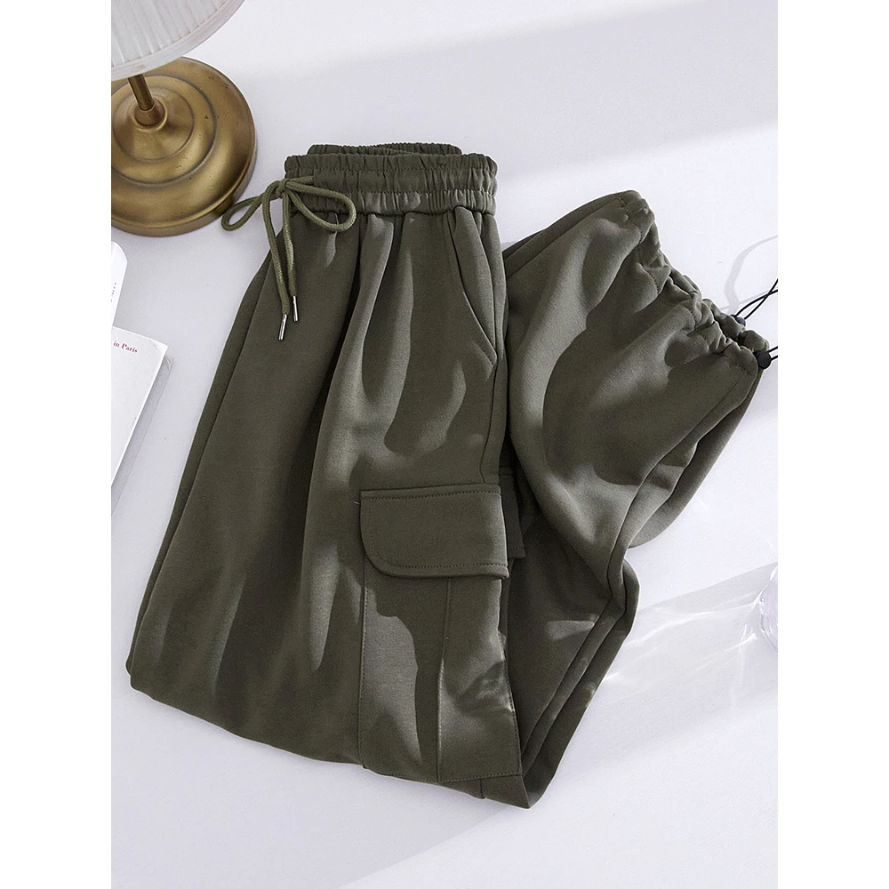 军绿色美式工装裤女春秋2024新款高腰直筒宽松阔腿休闲运动卫裤