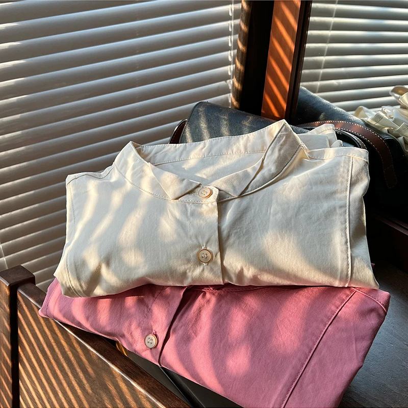 【Miss兔小兔】文艺范2024春季日系设计感百搭宽松纯色衬衫女衬衣