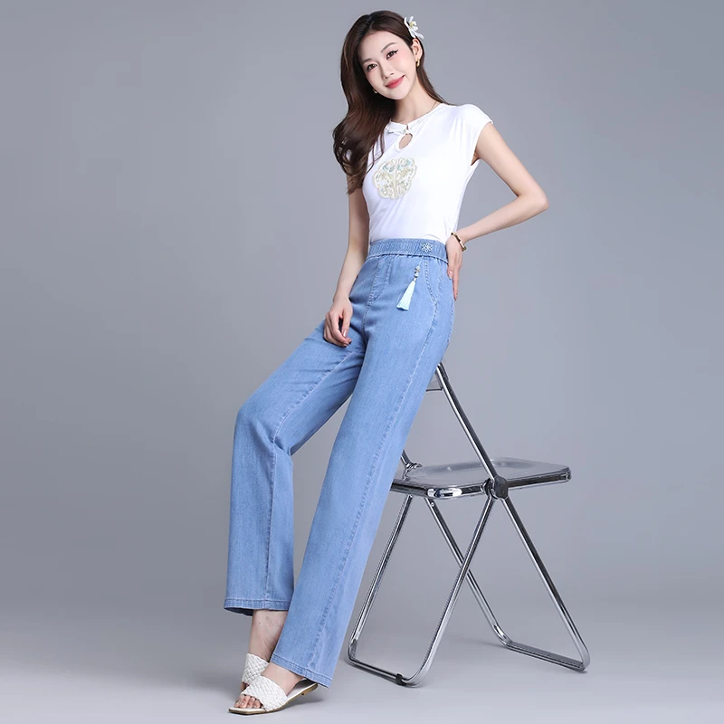 BLF5085夏季薄款天丝牛仔直筒裤女2024新款高腰显瘦宽松时尚牛仔