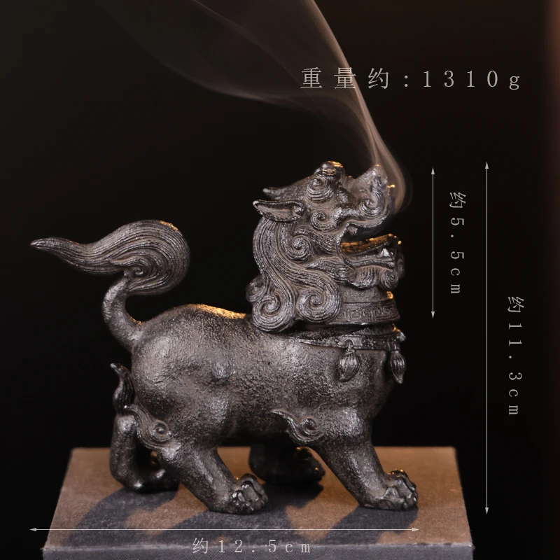 铸铁麒麟香炉摆件茶周边（炉口内径3cm）