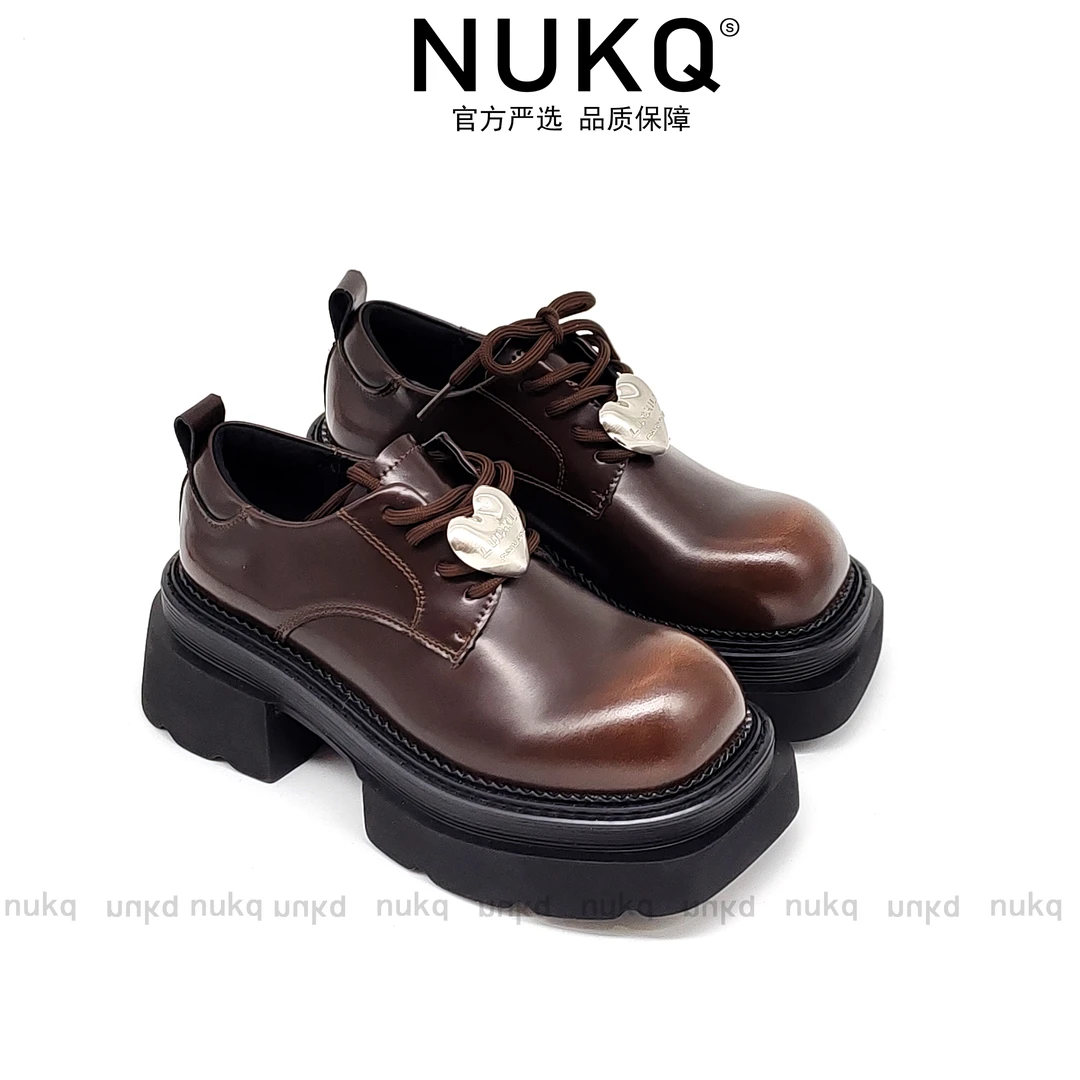 大悦 2024擦色真皮玛丽珍圆头高跟乐福鞋帅酷网红个性厚底乐福鞋