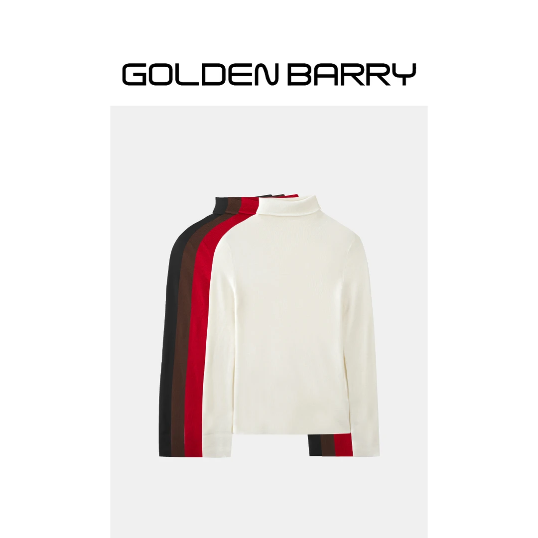 GOLDENBARRY|241049精纺羊毛卷边高领长袖保暖百搭舒适半高领毛衣