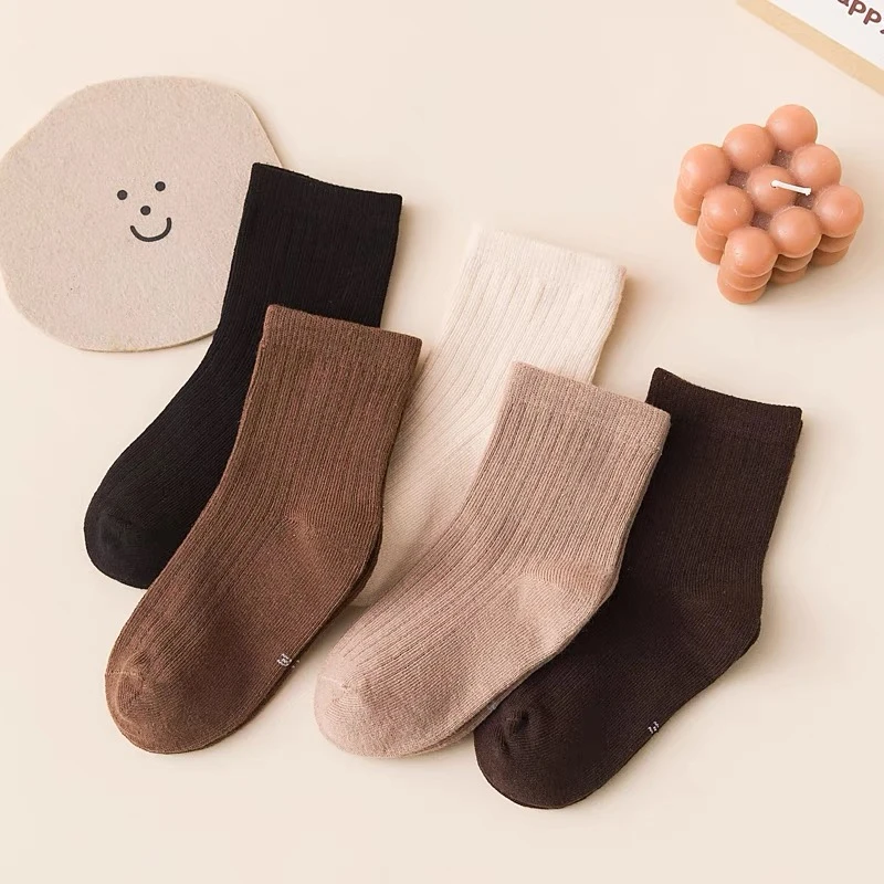 儿童袜子棉袜秋冬季中筒袜复古纯色男童女童袜韩国潮中小童宝宝袜