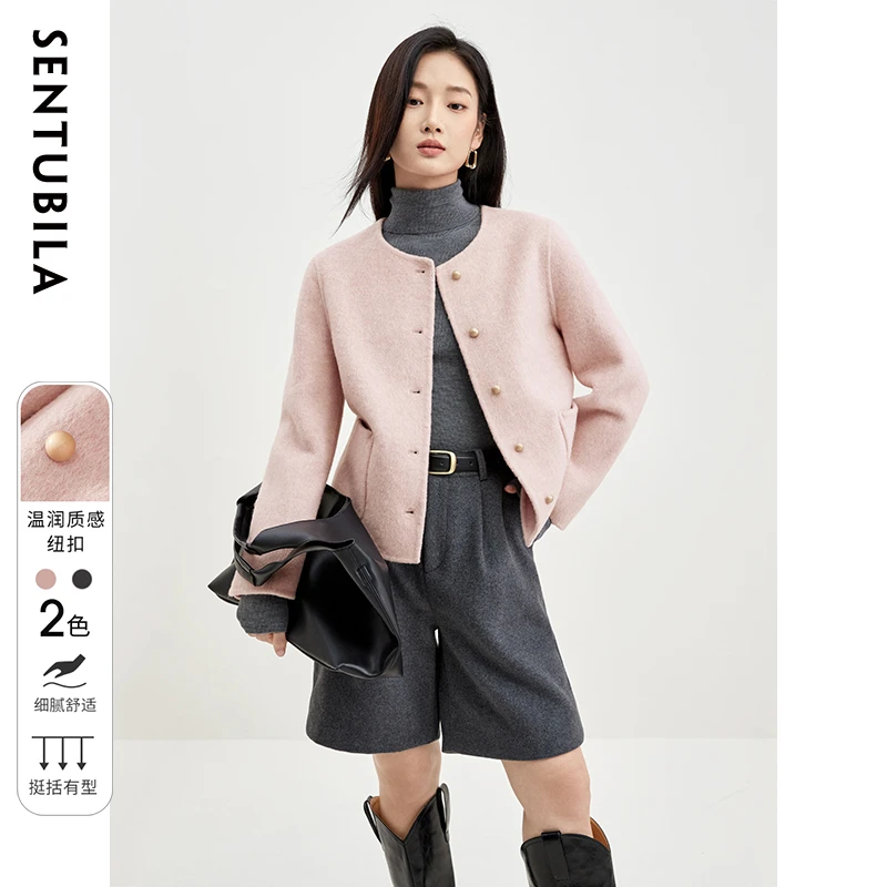 尚都比拉欧若智性风品质女装小香风绵羊毛外套女大衣49412