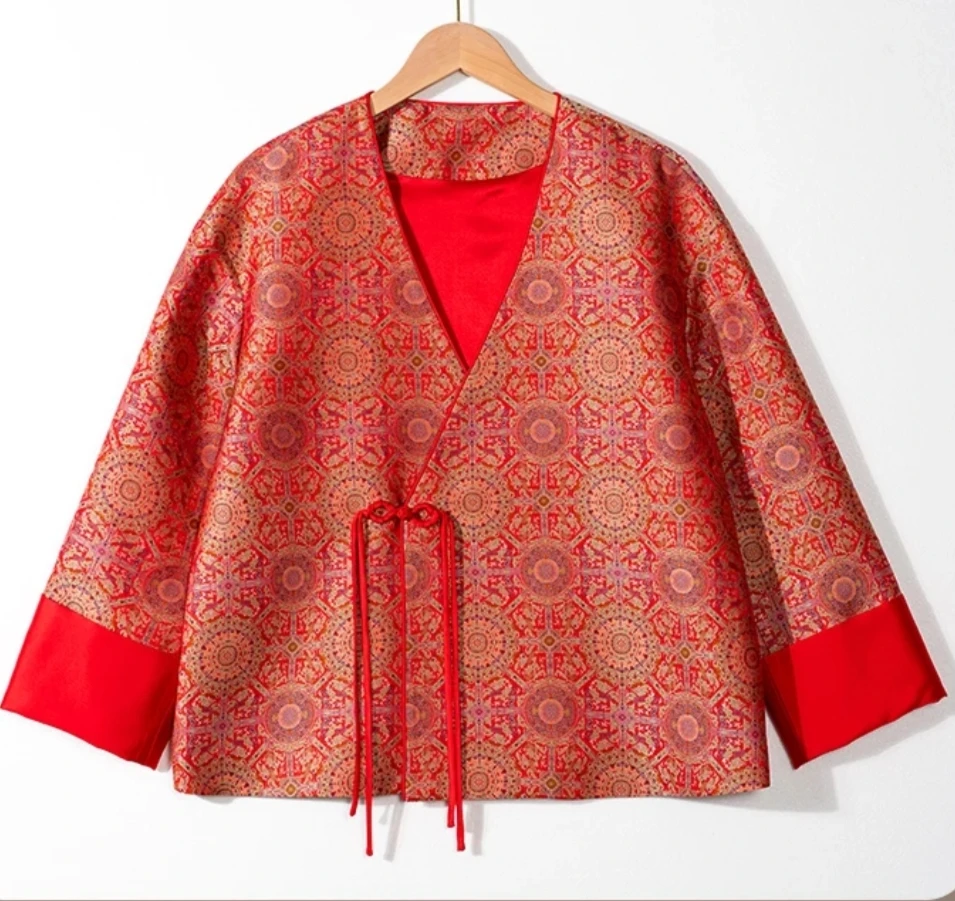 满分桑蚕丝的织金老宋锦八达运【上久楷】新中式中国风上衣唐装红色