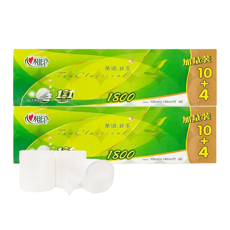 心相印LR1112茶语丝享4层压花柔厚无芯卷纸1800g*2提28卷卫生纸