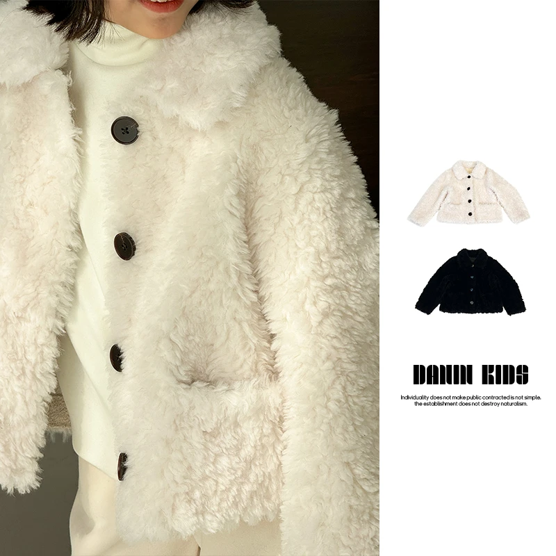 【嗒囜】女童时尚羊羔毛加厚保暖翻领长袖外套儿童洋气毛绒冬季外套