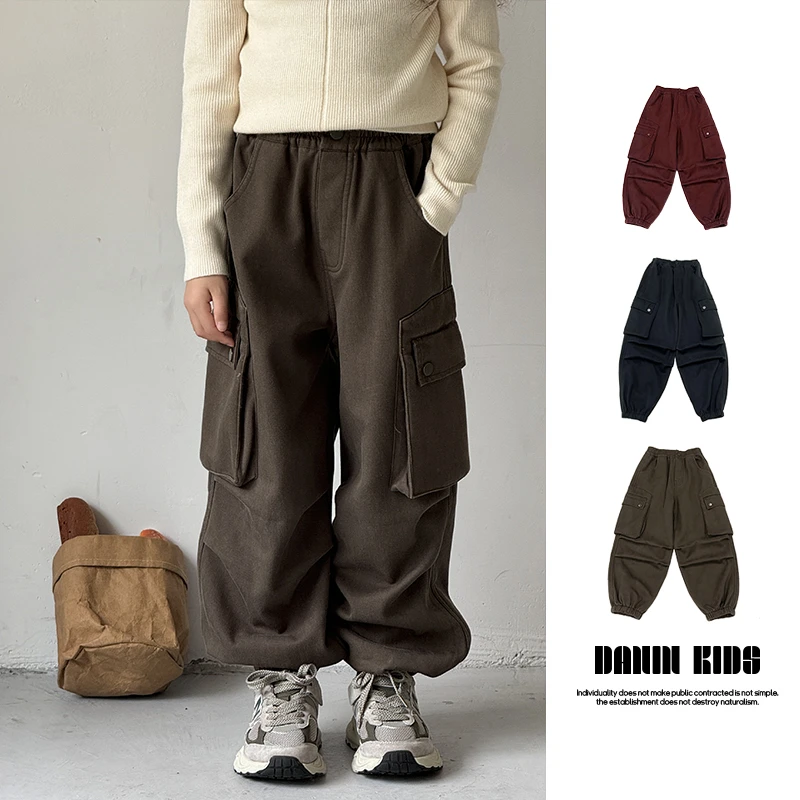 【嗒囜】男女童时尚宽松加绒工装裤韩版高街束脚裤休闲裤中大童长裤