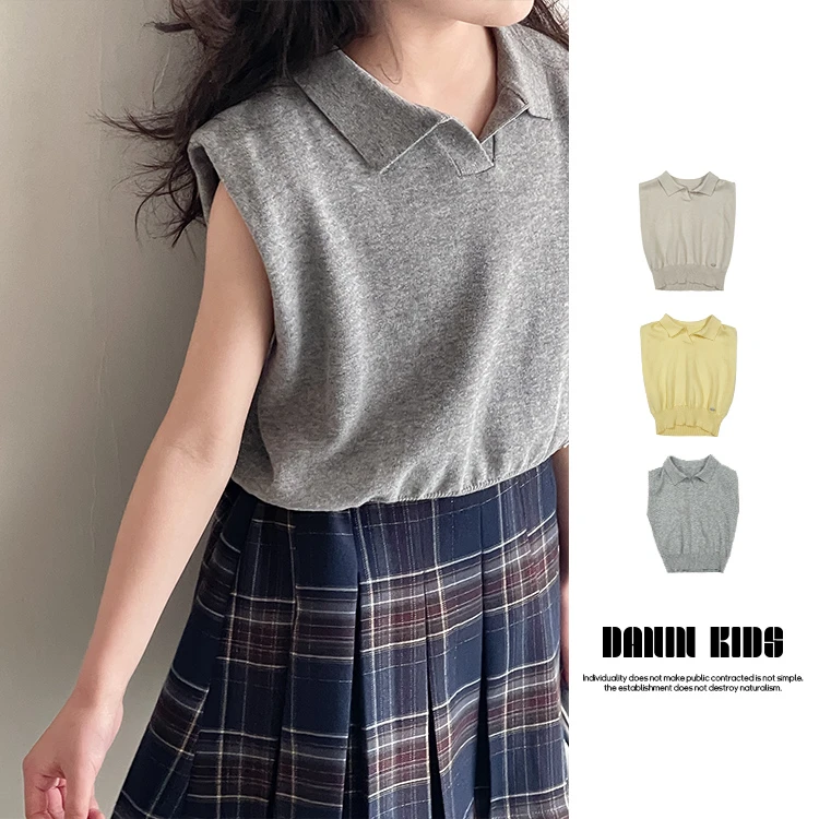 【嗒囜】女童韩版百搭针织背心儿童夏季无袖纯色针织坎肩242836
