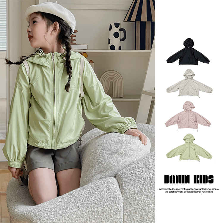 【嗒囜】240112男女童春秋季百搭纯色连帽外套时尚防风上衣洋气外套