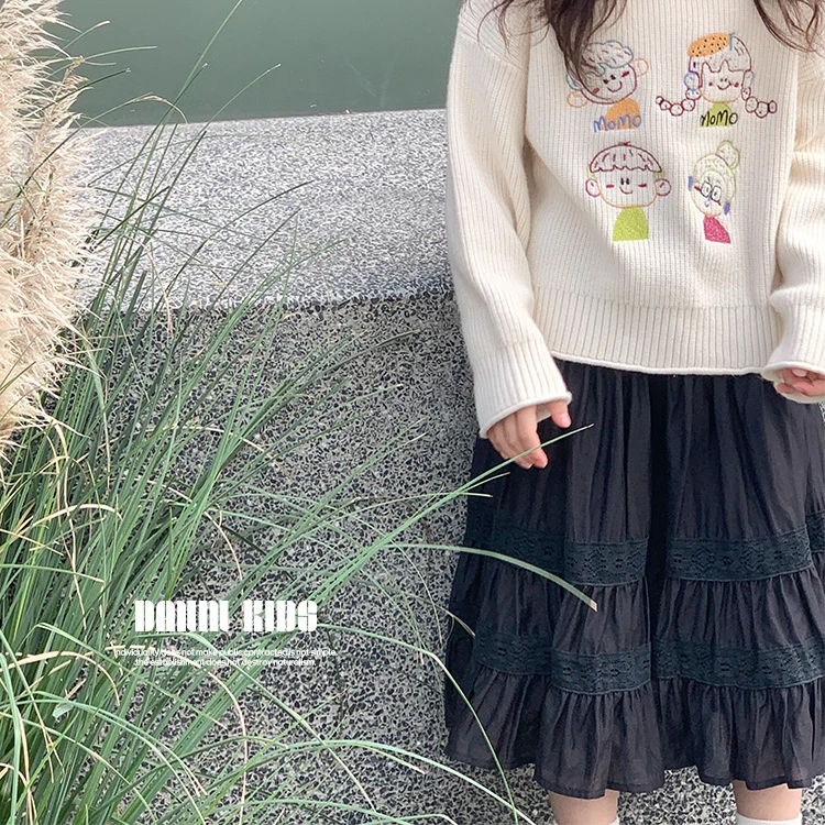 【嗒囜】女童秋韩版松紧腰中长款半身裙公主裙高腰宽松A字裙23839