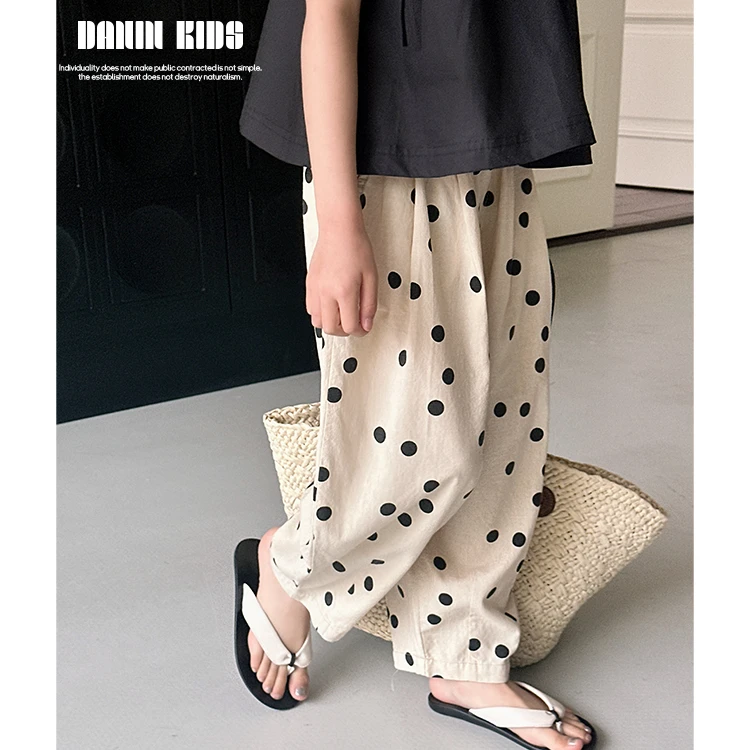 【嗒囜】241262 女童夏季洋气波点垂感休闲裤儿童洋气薄款宽松裤