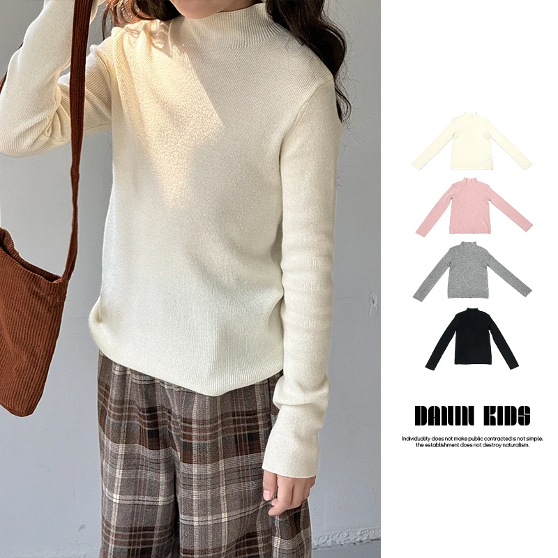 【嗒囜】女童时尚百搭半高领套头修身毛衣儿童中大童纯色长袖针织衫