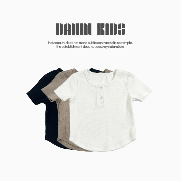 【嗒囜】女童小版辣妹风修身短款打底衫儿童圆弧边短袖T恤240597