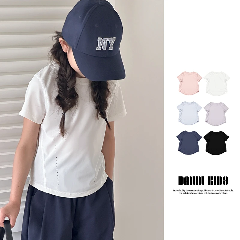 【嗒囜】女童夏季百搭宽松短袖运动速干t恤儿童透气亲子装洋气上衣