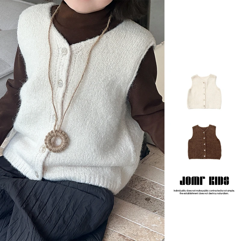 童装衣服女童韩版单排扣无袖针织衫中小童春秋季时尚毛衣针织马夹