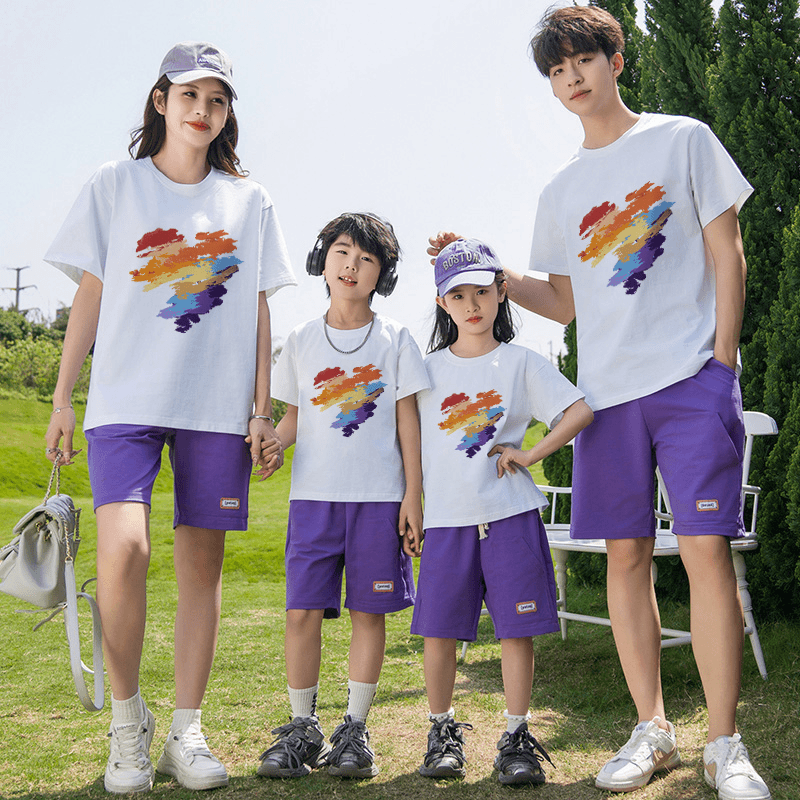 亲子装2024新款网红爆款一家三四口夏季纯棉母女t恤短袖上衣家庭