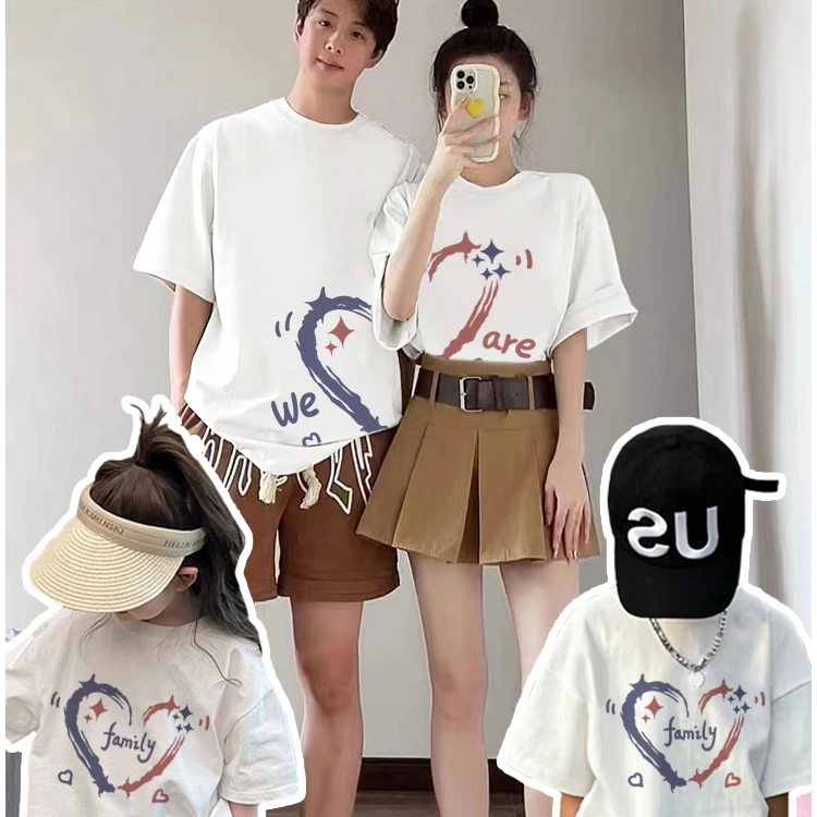我们一家三四口亲子套装2025新爆款夏季儿童短袖印花T恤纯棉时尚