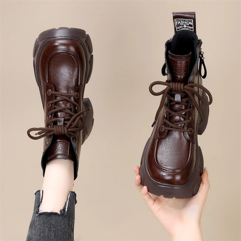 高跟真皮马丁靴黑色百搭小个子英伦厚底春秋轻便时尚休闲加绒短靴