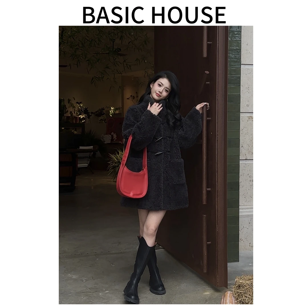 Basic House/百家好颗粒大衣冬季新款高端轻奢中长款保暖外套女A