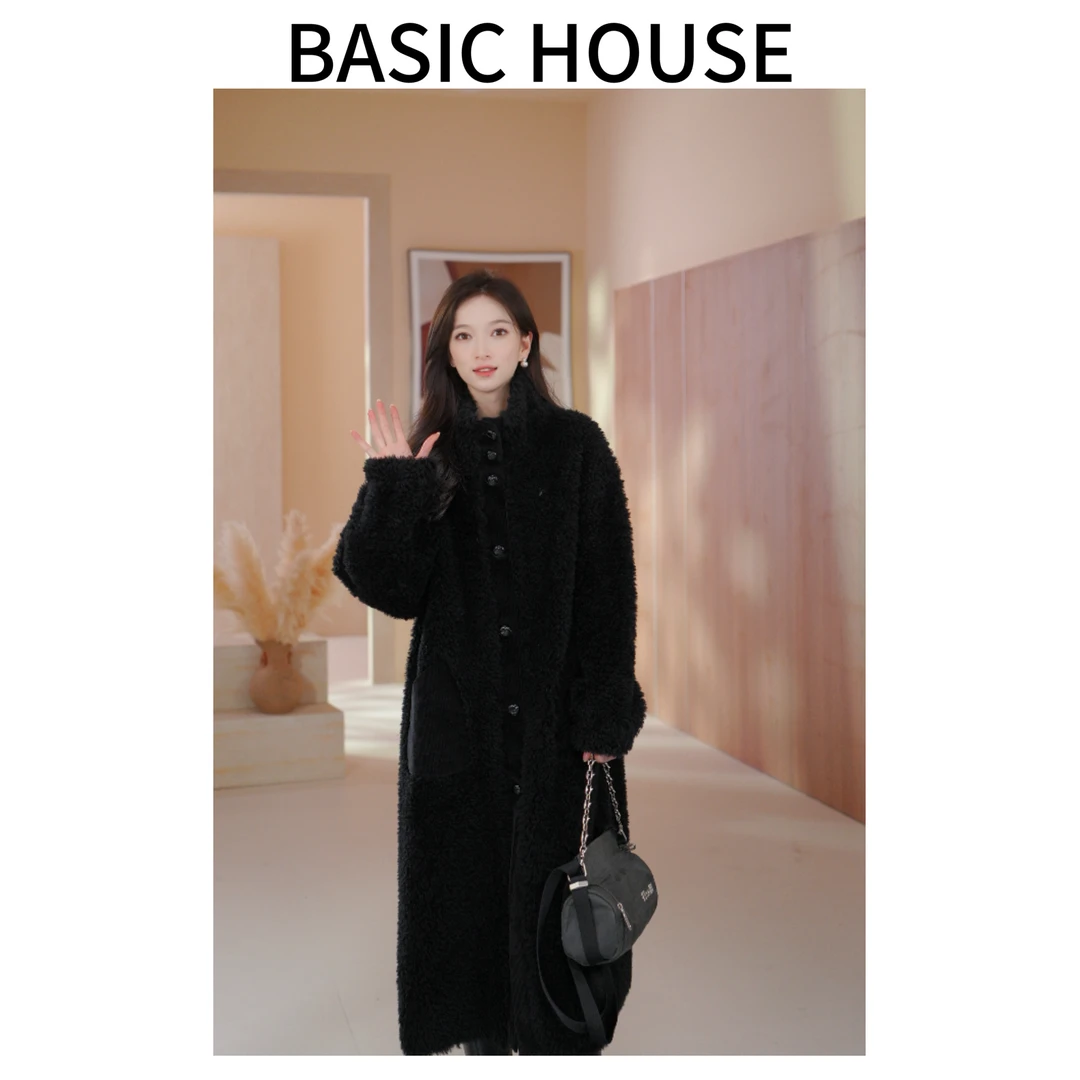 Basic House/百家好新款秋冬颗粒绵羊毛中长款大衣外套C