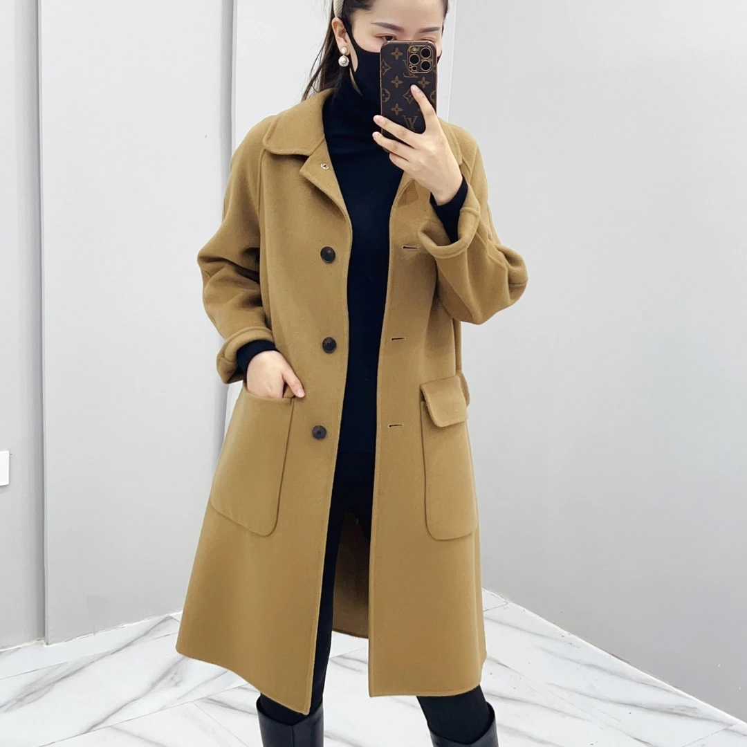 【品牌专享扶持】秋冬气质时尚百搭显瘦中长款双面羊毛女大衣外套