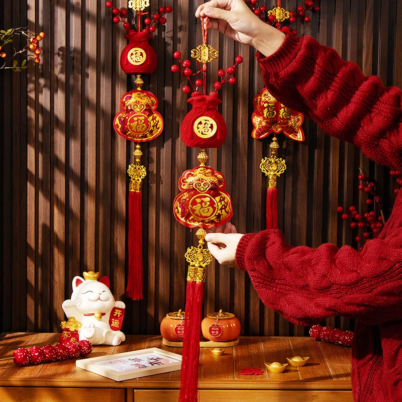 代代福新年挂件 春节挂件钱袋子代代有福福字发财流苏花瓶挂件