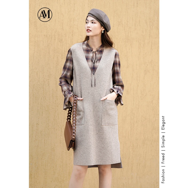 AM WEEKEND气质复古宽松秋冬V领马夹时尚毛呢显瘦马甲6C8720160